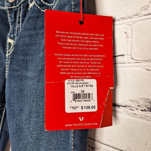 True Religion Genuine Indigo Halle Sup Mid Rise Super Skinny Jeans New Sz 25 - Picture 7 of 12